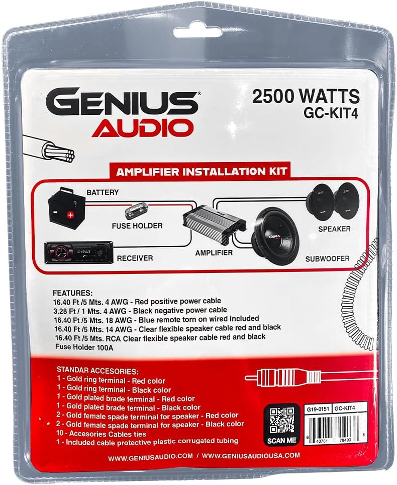 Genius GC-KIT4X 4 Gauge 1500 Watts Power Amplifier Installation Kit - Oxygen Free