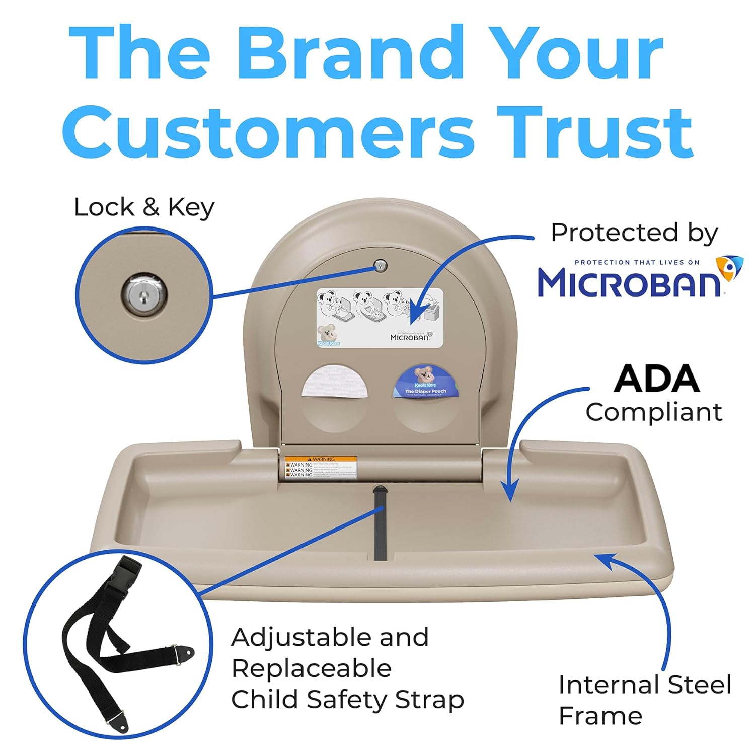 Koala Kare Surface-Mounted Horizontal Baby Changing Station, Model KB300-00 (Beige)