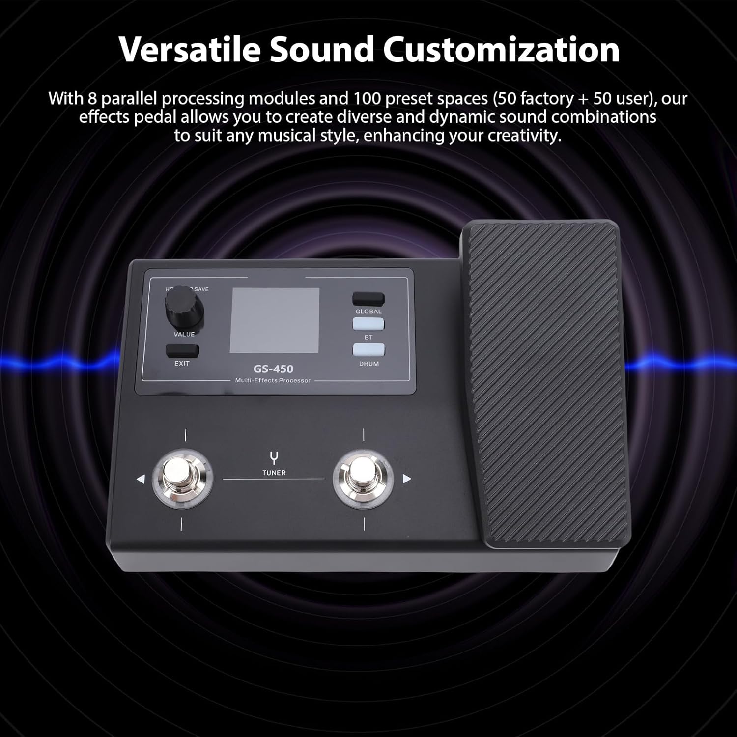 Jectse Guitar Effects Pedal, Multi Effects Processor with 8 Parallel Modules 100 Presets BT Drum Machine Tuner, Rechargeable Battery LCD Screen, for Electric Guitar