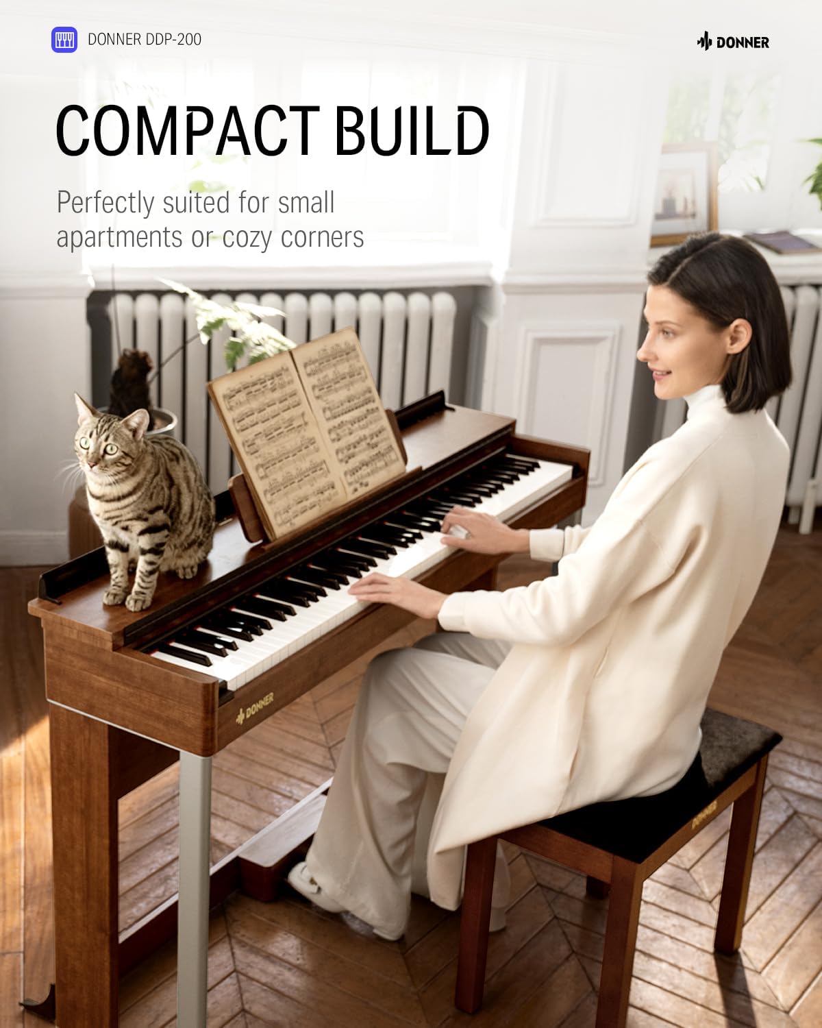 Donner DDP-200 Digital Piano with 88 Key+Donner Adjustable Piano Bench