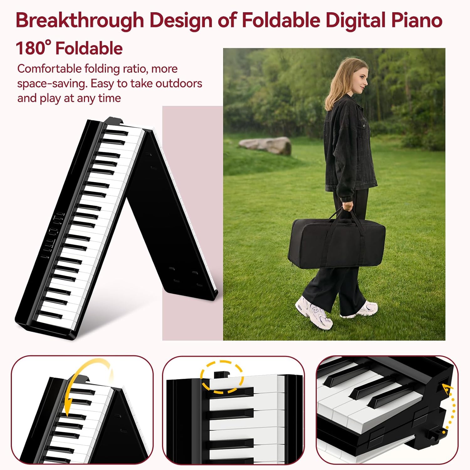 Portable Piano Keyboard Foldable: 88 keys Semi-Weighted keyboard Portable Keyboard Piano with MIDI Bluetooth TERENCE Electric Folding Piano Kit for Adult