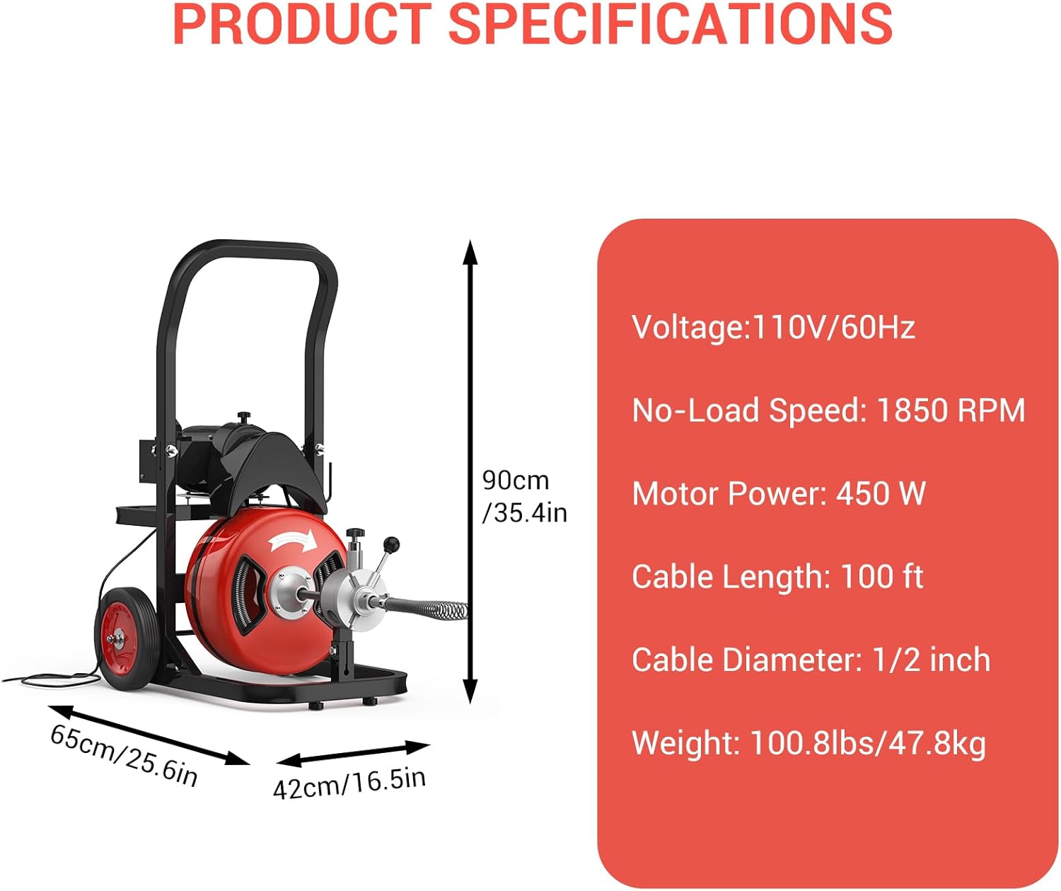 Electric Drain Cleaner Machine 100Ft x 1/2