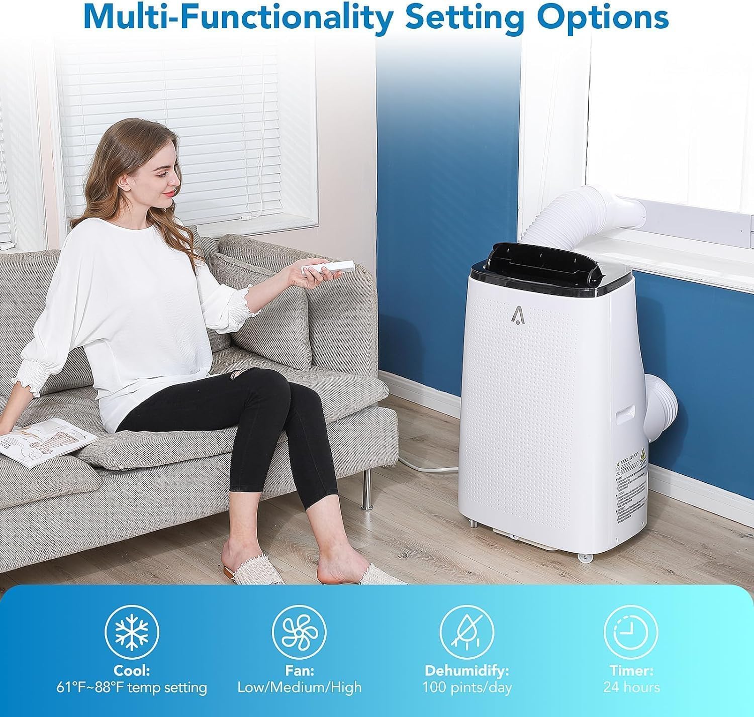 Portable Air Conditioner, 15000 BTU Air Conditioner Cool Up to 850 Sq.Ft, 3-in-1 AC Unit, Dehumidifier, Fan, Window Installation Kit & Remote Control,LED Display,24Hrs Timer for Home, Office