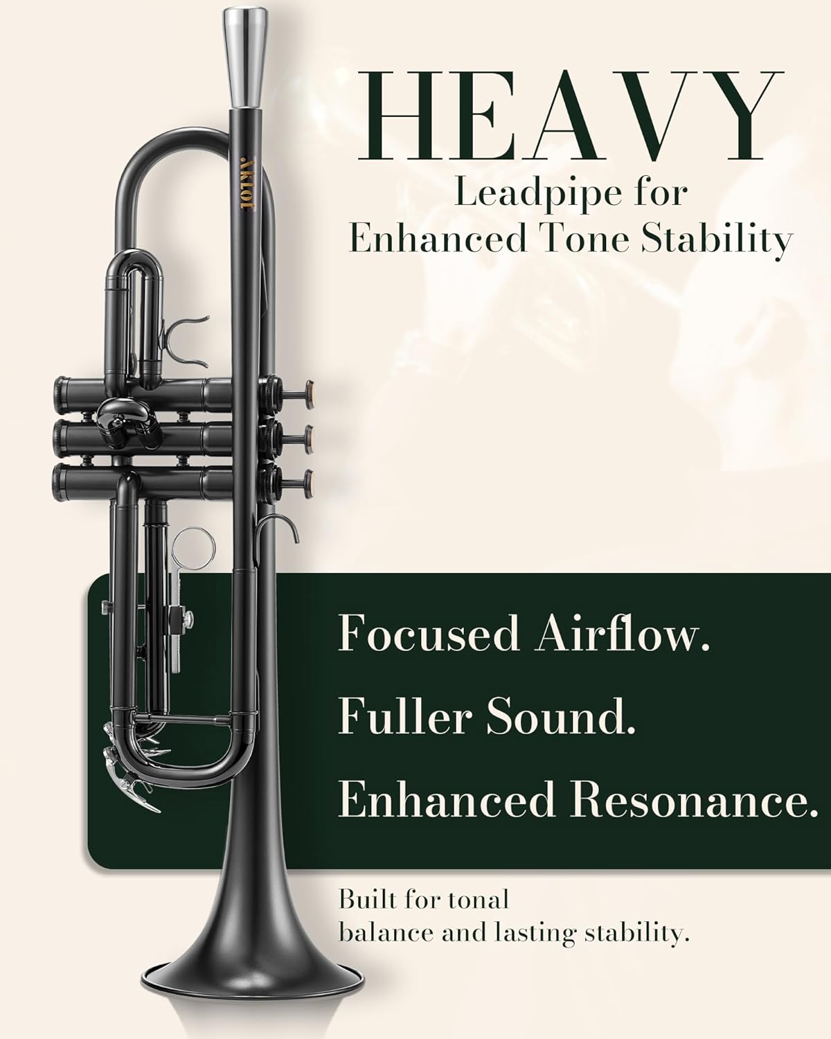 AKLOT Weighted Leadpipe Bb Trumpet: Electroplated Nickel Pistons, Brushed Matte Black, Leather Finger Guard, Weighted and Standard Trumpet Mouthpieces, Stylish Leather Case, Lesson Book (SNR-VirtOE)
