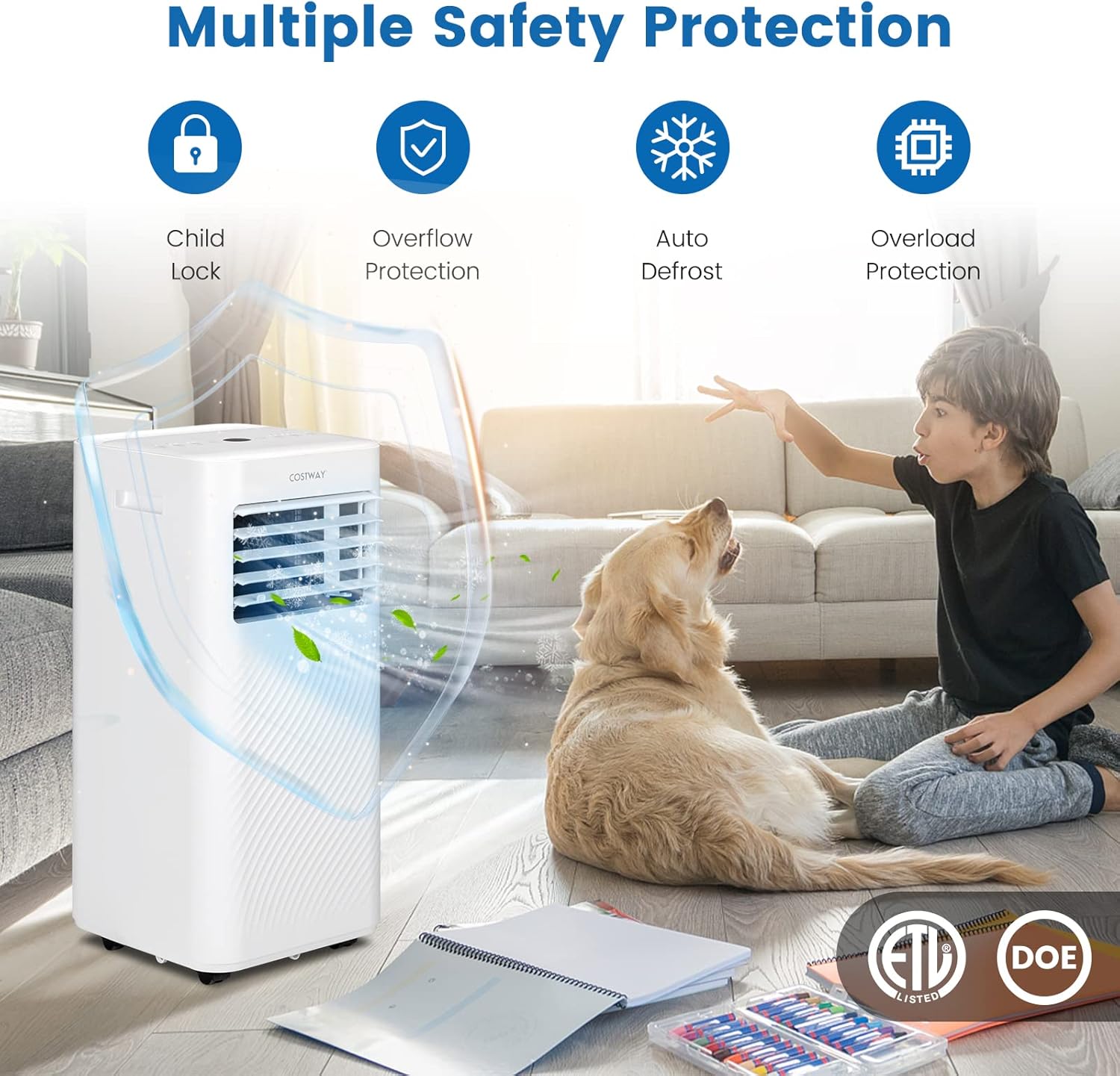 COSTWAY Portable Air Conditioner, 10000 BTU AC Unit with Cool, Fan, Dehumidifier & Sleep Mode for Rooms up to 350 Sq.Ft, with 24H Timer, Child Lock, Remote Control & Window Kit (White)