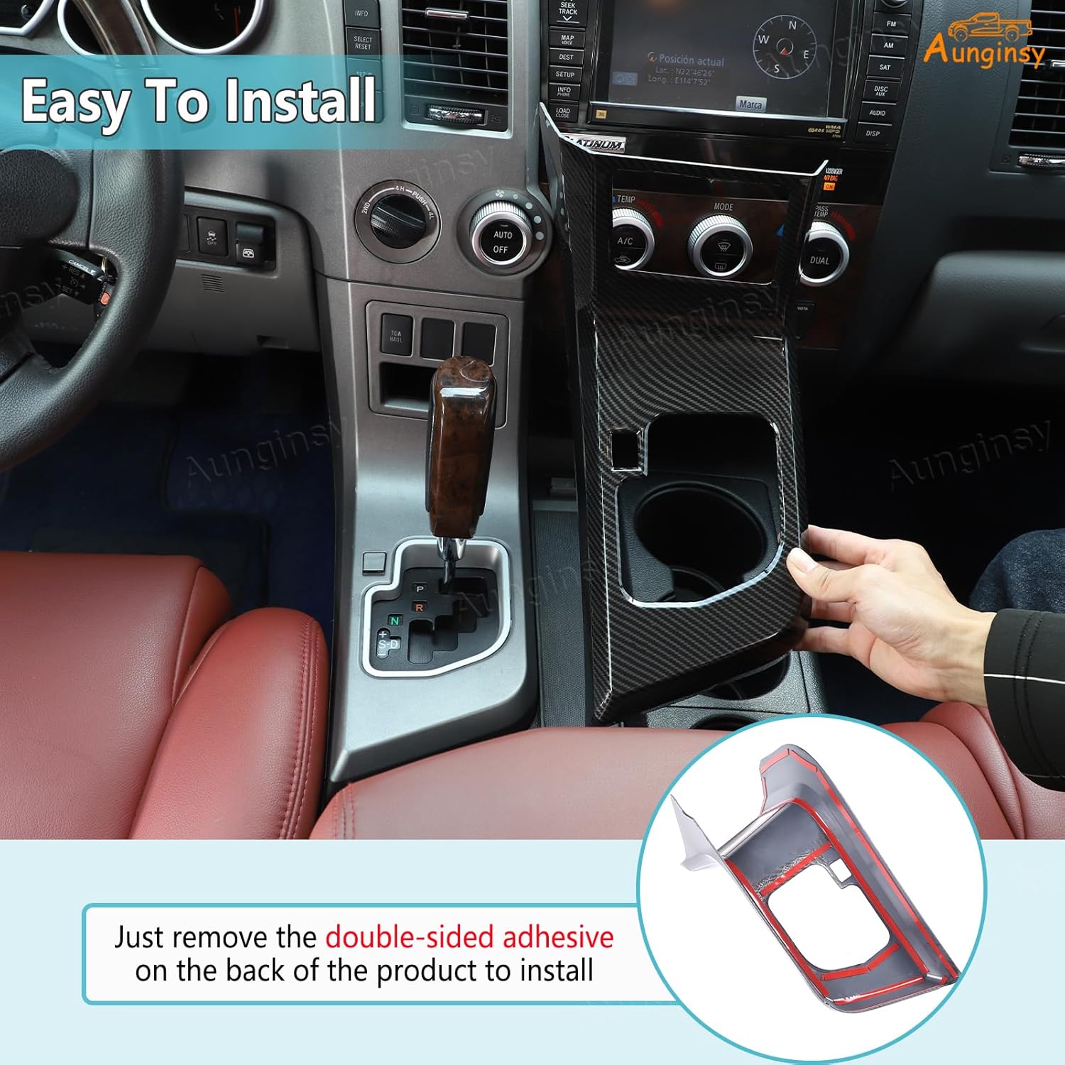 Aunginsy Center Console Gear Shift Panel Trim Cover Compatible with Toyota Tundra/Sequoia 2007-2013 Car Central Control Gear Shifter Box Panel Protector Frame Decorative Cover ABS Interior Accessories