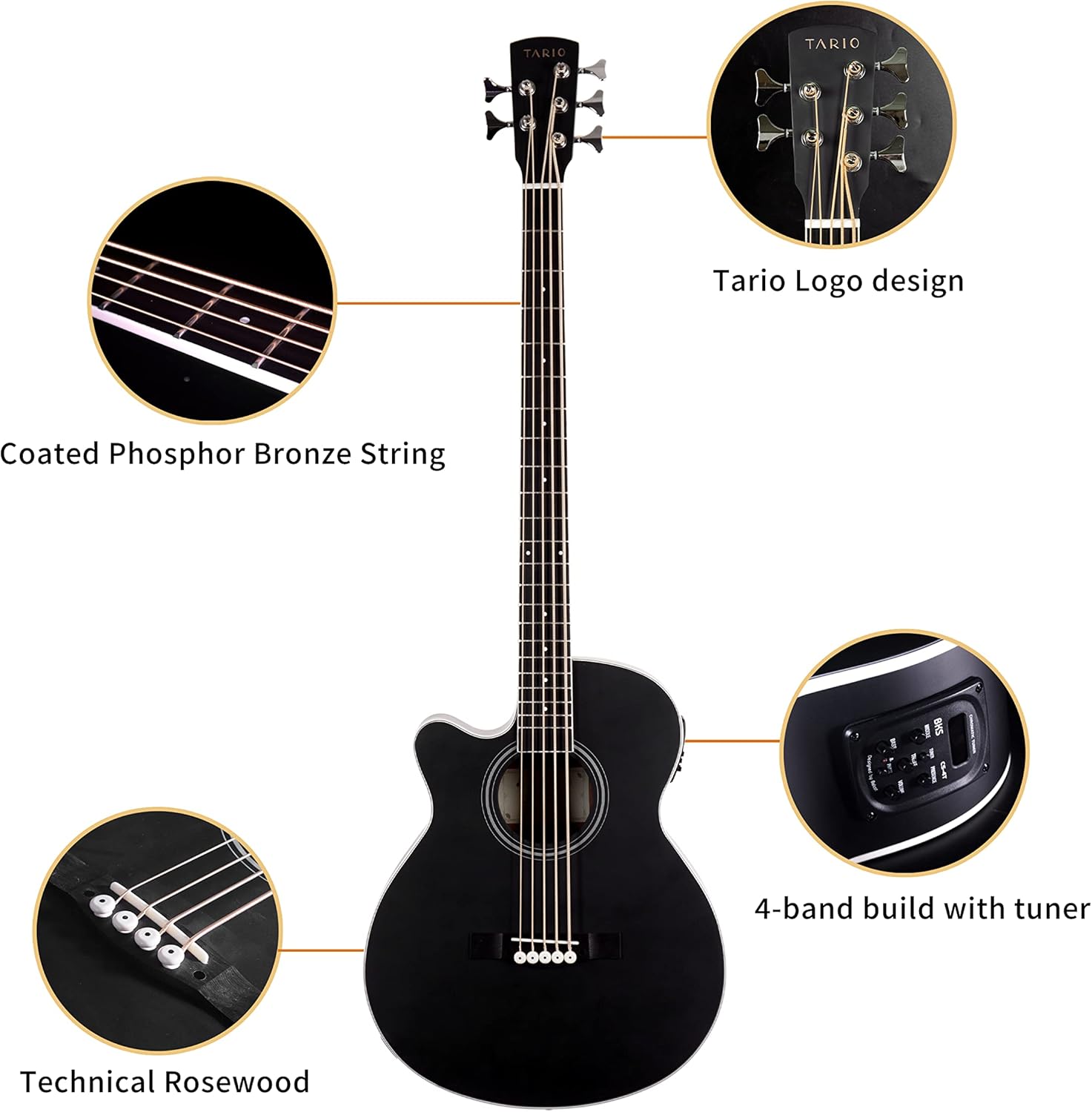 TARIO Left-handed 5 String Electric Acoustic Bass spruce top Mahogany back & sides (Left-handed 5 string)