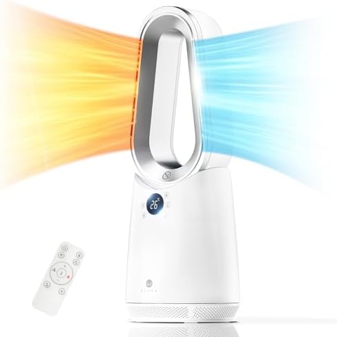 ULTTY Space Heater, Portable Electric Heaters and Cooler Fan Combo with Remote, 80°Oscillation, 9 Speeds, 3 Modes, 8 Timer, 6 Colors LED Light, Fast Safety Heat and Quiet for Office Bedroom Home