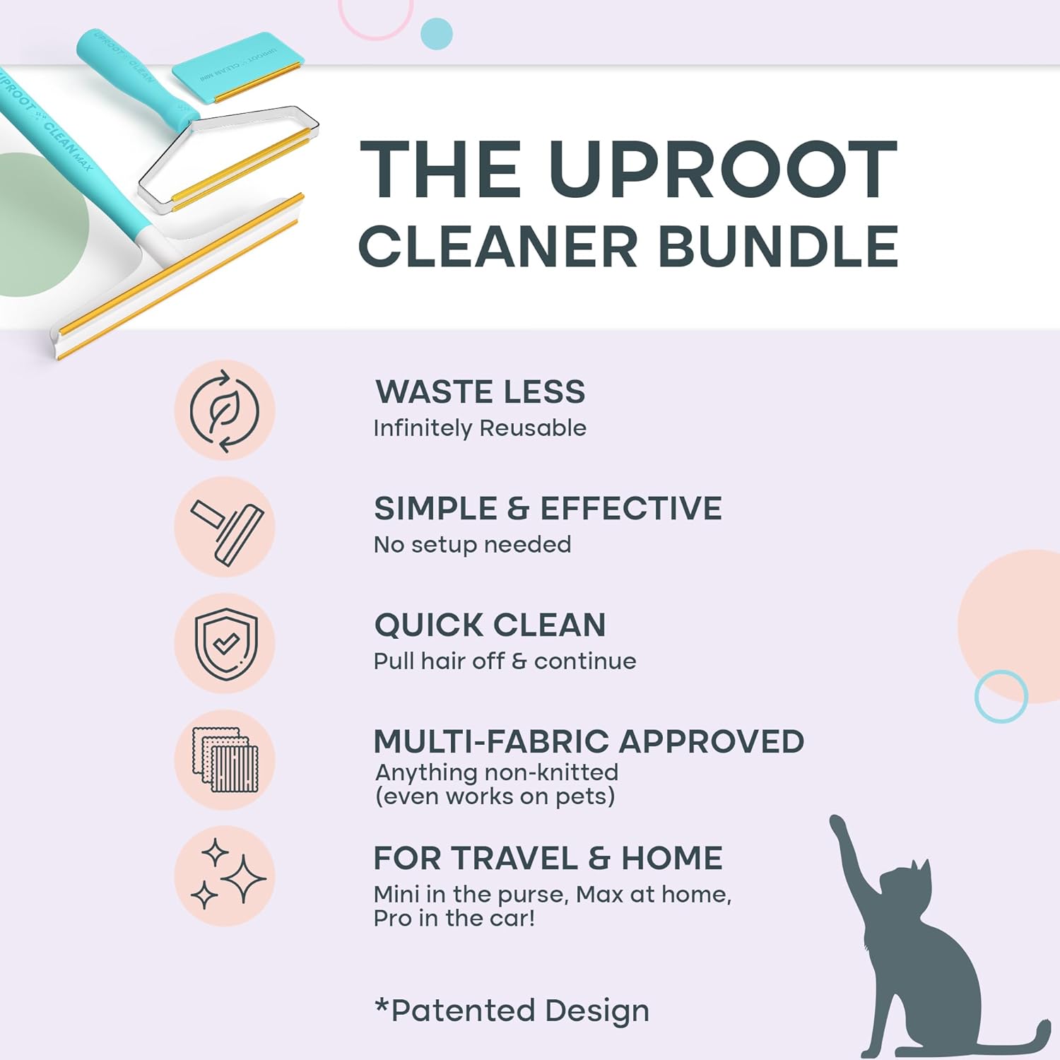 Uproot Clean Hairmageddon Survival Kit & Washing Machine Cleaner Tablets Pro: 3 Uproot Clean Pet Hair Remover Sizes & Washer Machine Cleaning Tablets for Pet Owners - Spotless House & Perfect Laundry