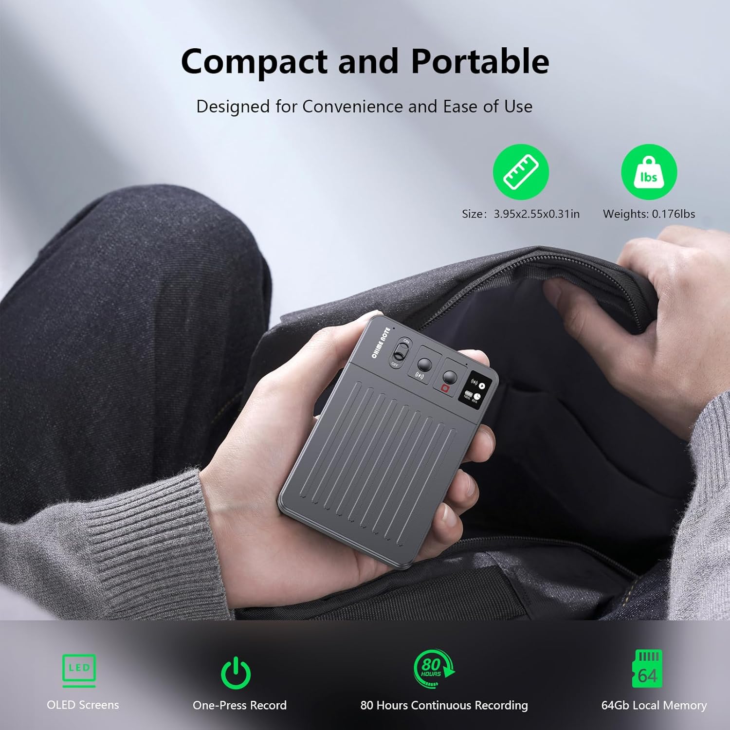 AI Voice Recorder, Voice Recorder with No Fee for Transcribe & Summarize, Empowered by ChatGPT, APP and WEB Sync, Support 107 Languages, 64GB Memory,Digital Voice Recorder for Meetings/Calls-Dark Gray