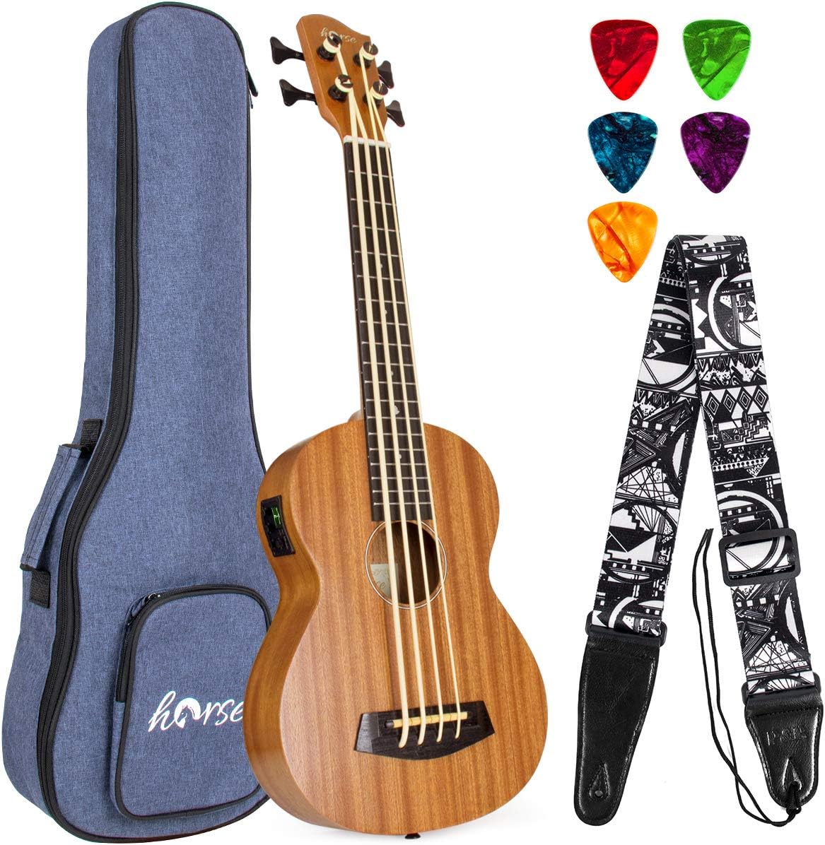 lotmusic Electric Acoustic Bass Ukulele 30 inch African Blackwood Professional Aquila EADG with Gig Bag Strap for Beginner and advanced.