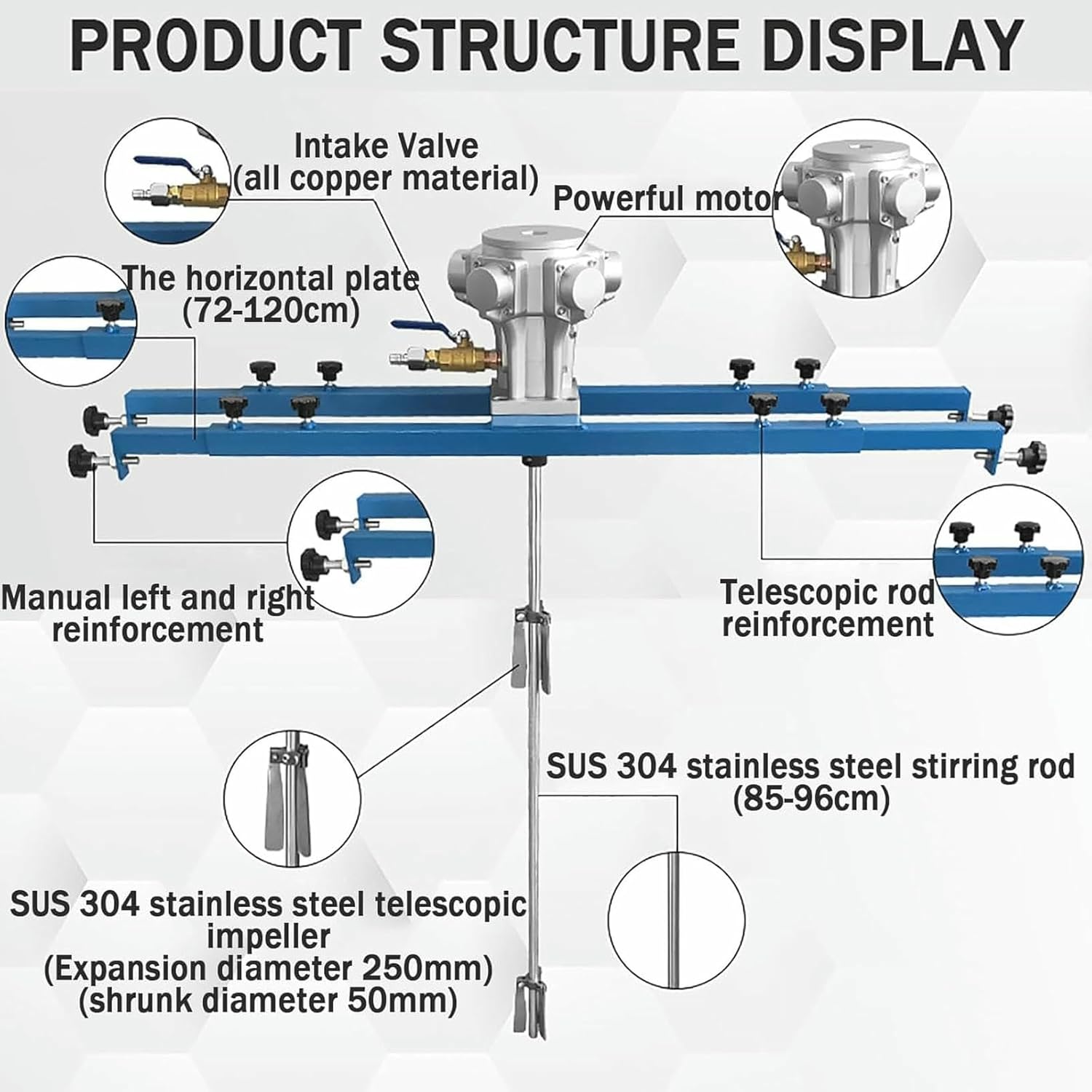 1HP Pneumatic Paint Mixer for IBC Drum, Coat Mixer Bracket Air Agitator Stirring Machine for 265 Gallon IBC, Suitable Viscosicty Less Than 7000CP*