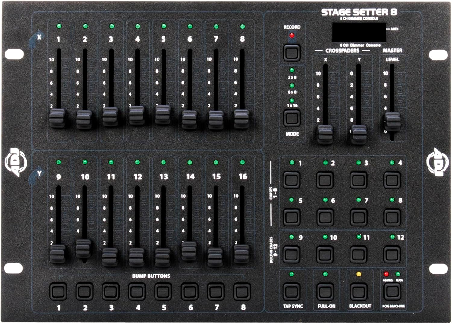 American DJ Lighting Control Bundle with STAGE SETTER 8 DMX Controller 16-Channel Par Can and Fog Machine Control with Programs MIDI Compatible, Rockville RDX3M25 25 ft OFC DMX Cable (2 Items)