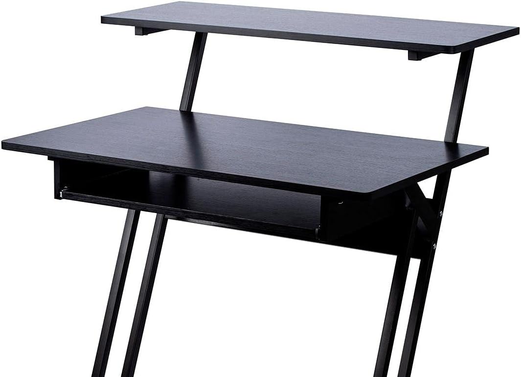 Monoprice Recording Studio Desk - with Raised Platform and Keyboard Tray, Black - Stage Right