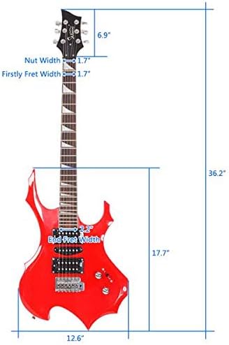 Electric Guitar Buring Flame Design HSH Pickup for Beginner Right Hand with 20W AMP, Cable, Strap, Bag, Tremolo Arm and Accessories (Red)