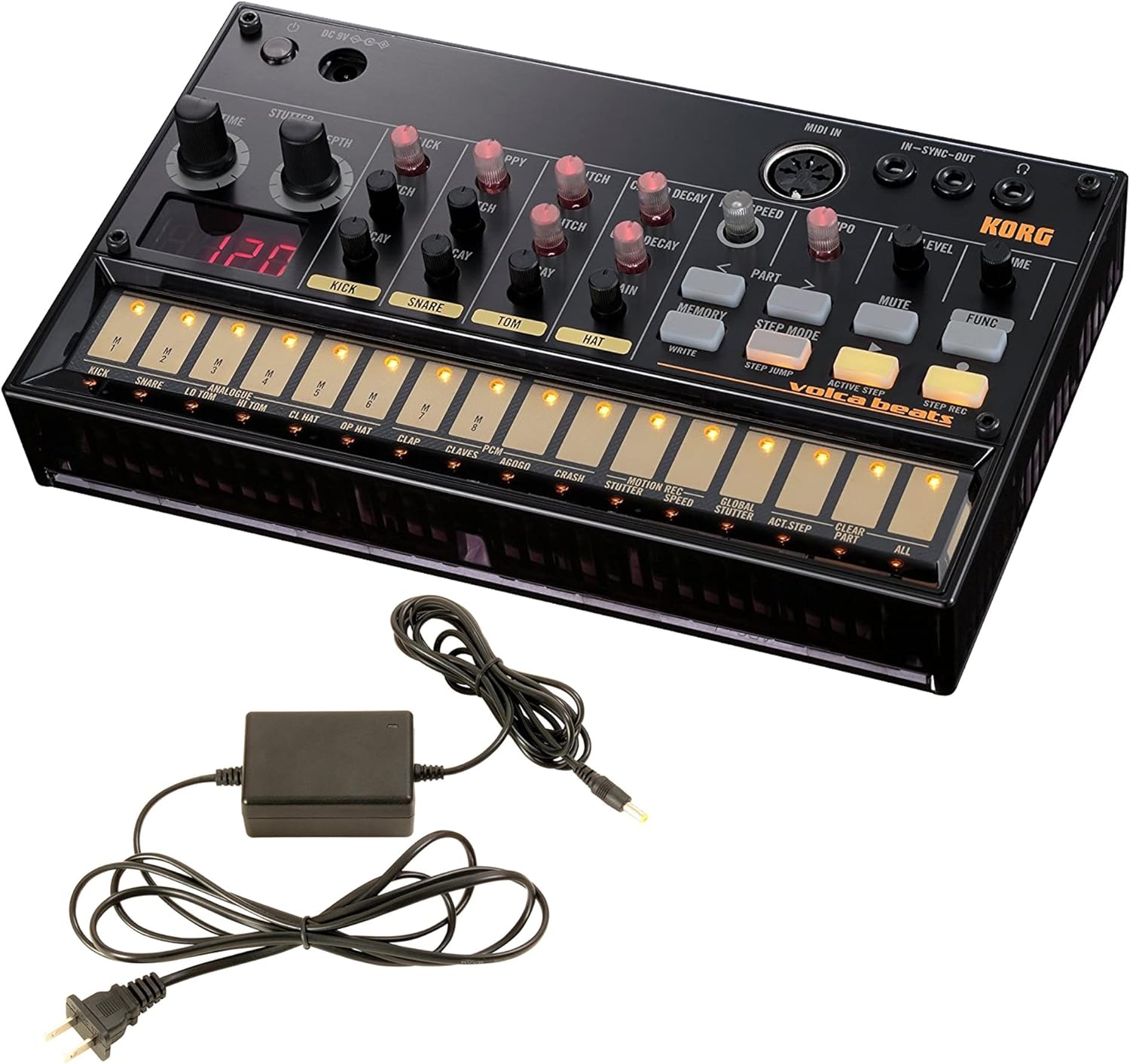 Korg Volca Beats Analogue Rhythm Machine Bundle w/Korg 9V600MACPP 9v 600ma Power Supply