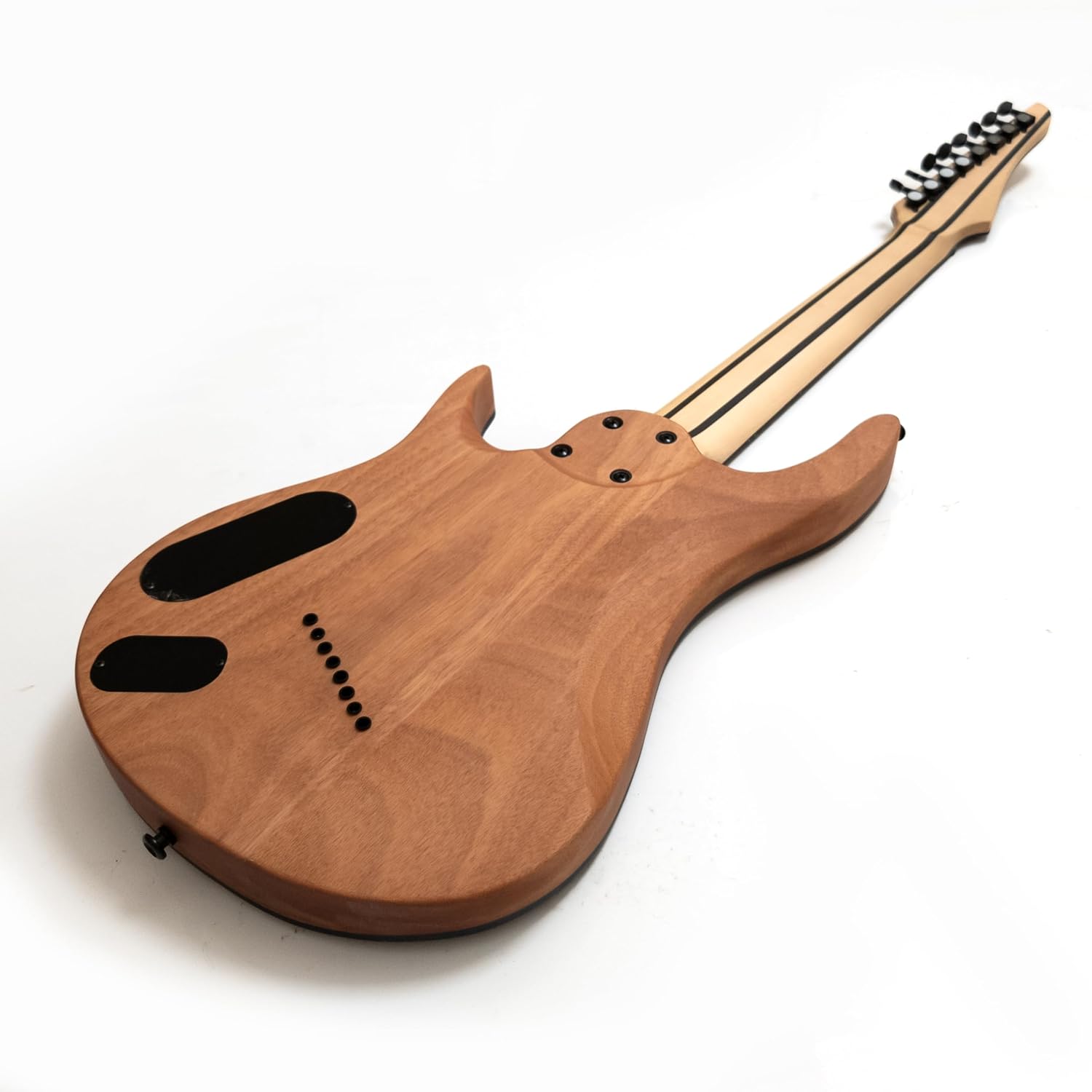 8-String Fanned Fret Electric Guitar, Grey Tide Fade, Mahogany Body Poplar Burl Top, Stainless Steel Frets