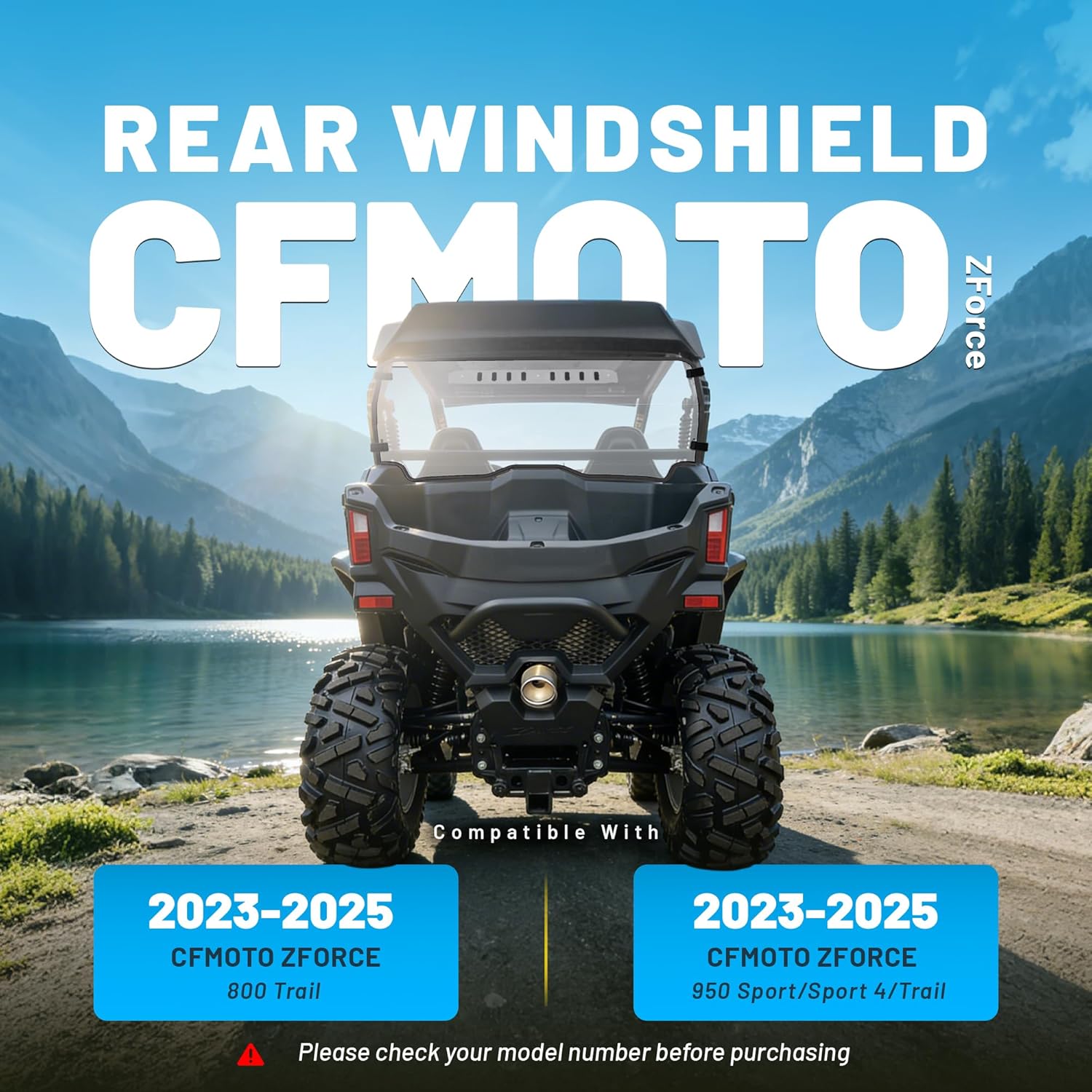 Clear Rear Windshield with Vent Holes Compatible with 2023–2025 CFMOTO ZForce 950 Sport / Sport 4 / Trail & 800 Trail, PC + Rubber Plastic For All-Weather Riding UTV Accessories