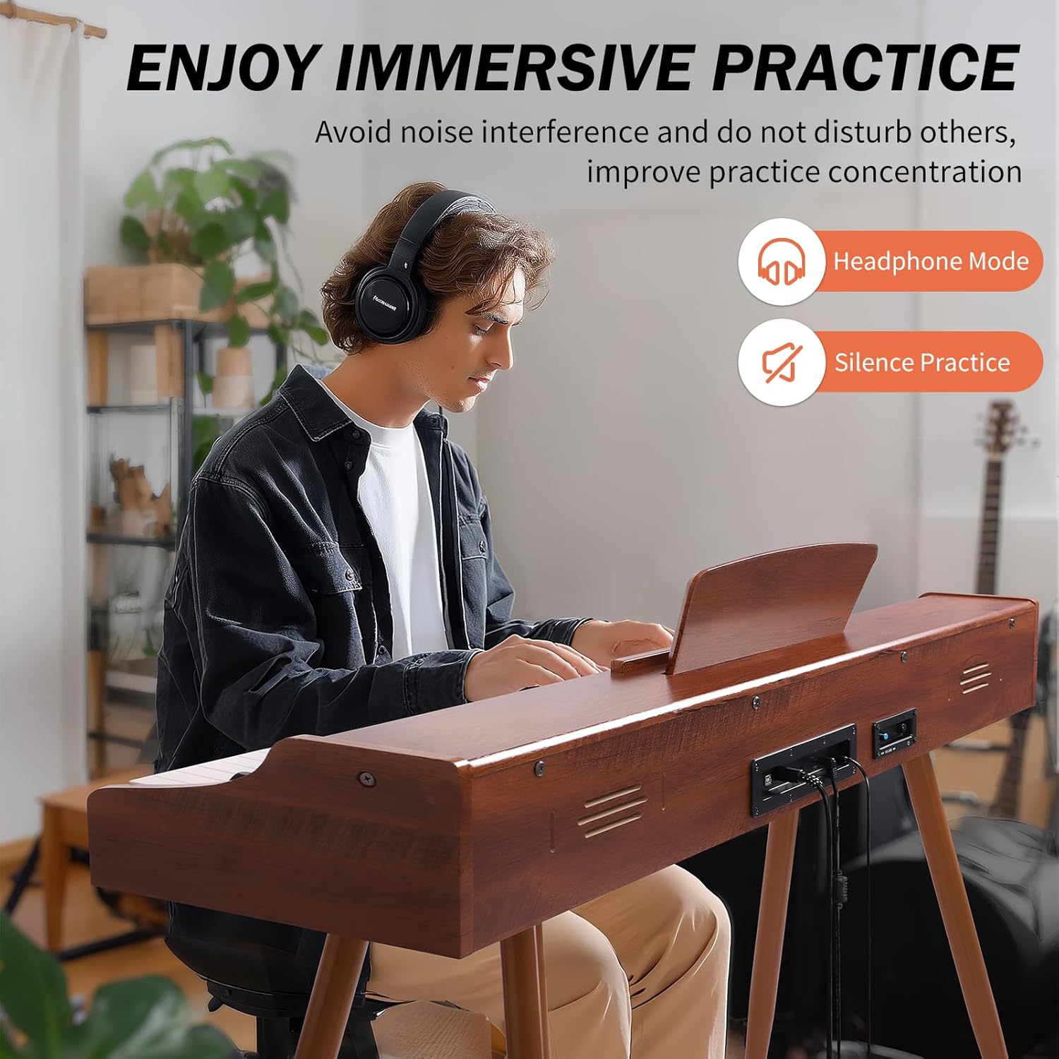 AiJoy Digital Piano 88-Key Hammer-action Weighted Keyboard, Full Size Wooden Electric Piano for Beginners with Triple Pedal, Compact Design, Supports MIDI/Headphone Connection, ADP-20