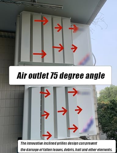 Air Conditioner Outdoor Unit Cover Bracket Air Deflector Grilles, Air Outlet 45 Degrees Angle Condenser Defender Grilles, Galvanized Seel Shutter Deflector