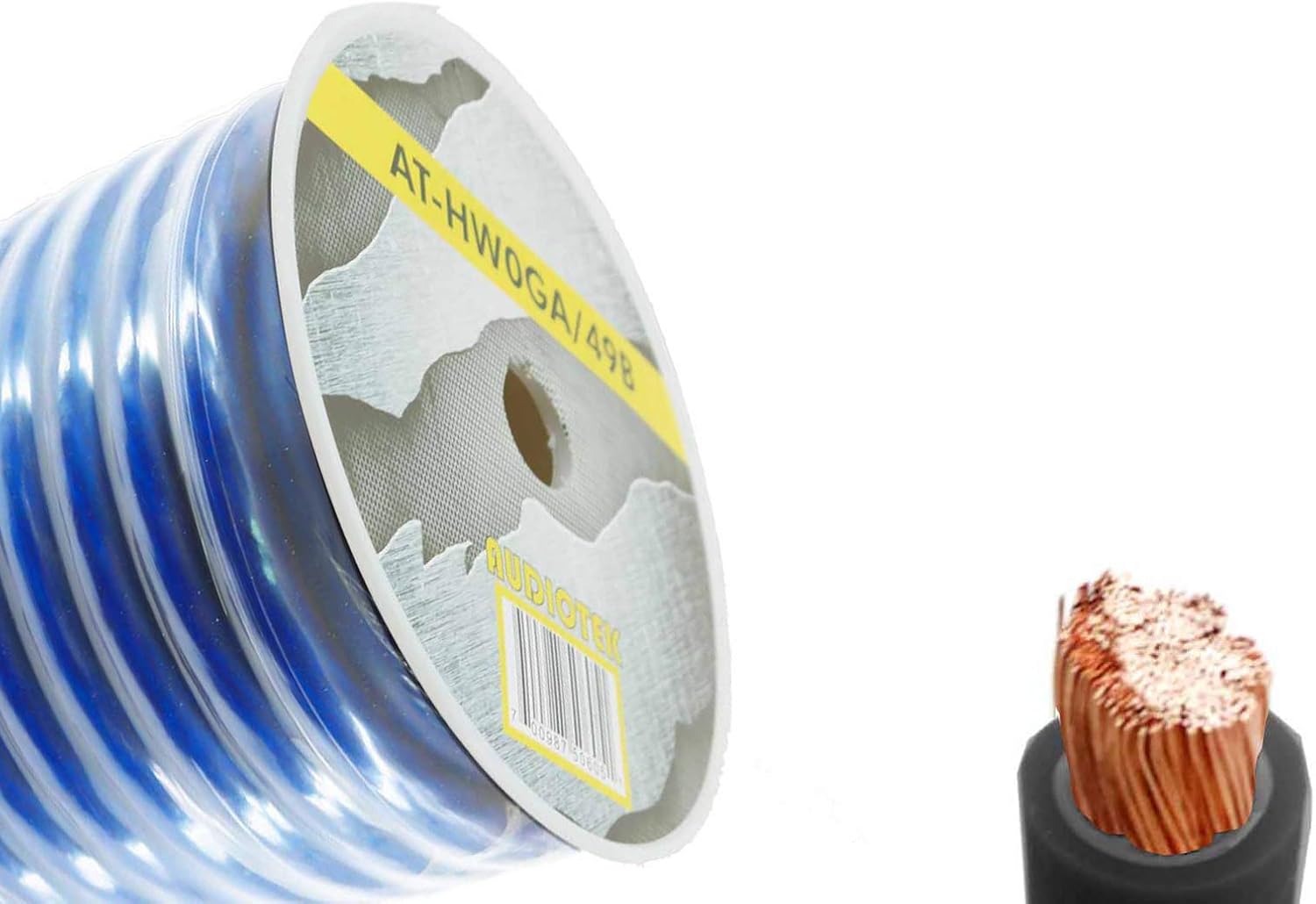 Audiotek 0 Gauge Amplifier Power/Ground Wire for Professional Speaker 1/0 Ga Amp Cable, 49 Feet Blue Heavy Duty with Flexible Rubber Outer Jacket