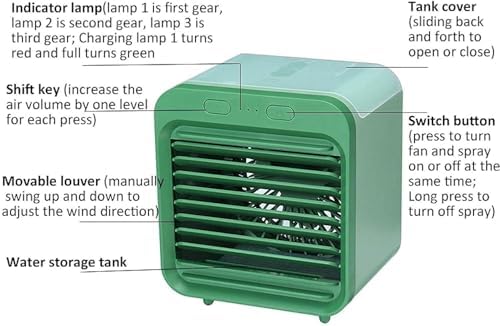 Portable Cooling Fan, USB 3 Speed Office Household Air Cooler Multi-Function Humidifier Air Conditioner