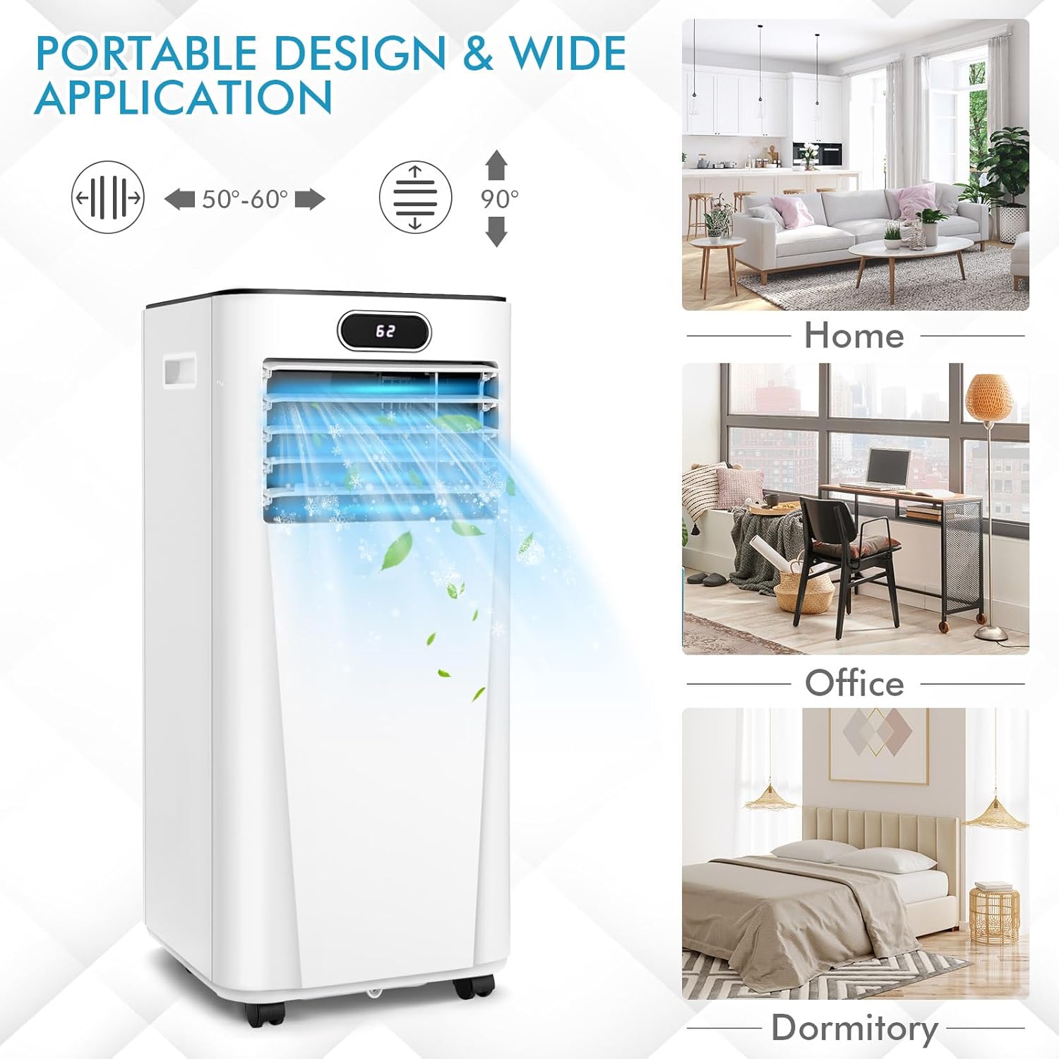 KOTEK Portable Air Conditioner, 10000 BTU Air Cooler for Rooms up to 350 Sq.Ft w/Dehumidifier & Fan, Sleep Mode, 24H Timer, Remote Control, Standing AC Unit for Bedroom (White)