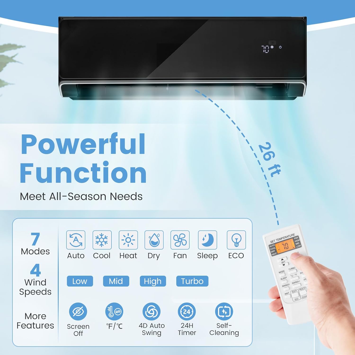 DORTALA 12000 BTU Mini Split Air Conditioner & Heater, Wifi Enabled 22 SEER2 208-230V Pre-Charged Inverter Heat Pump System, Wall Mounted Ductless AC Unit with Control & Installation Kit, Black