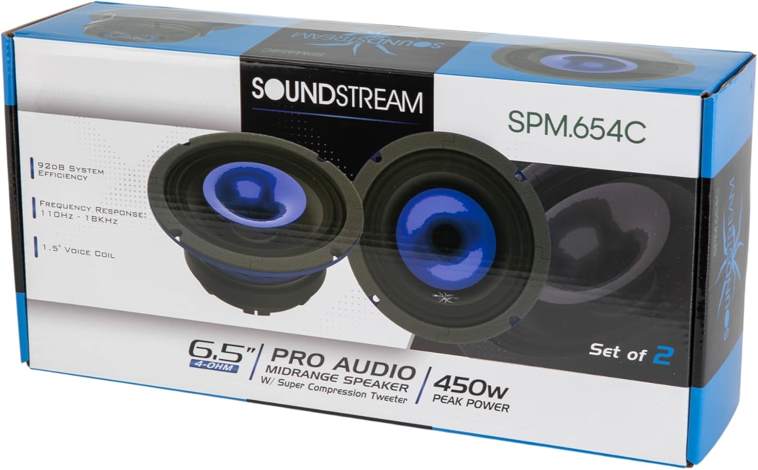 Soundstream SPM.654C – Pro Audio 6.5 Inch Midrange Car Speaker | High Performance SPL Speakers for Loud Sound | 450W Max 6.5” Midrange Car Speakers with Compression Tweeter and Aluminum Basket - Pair