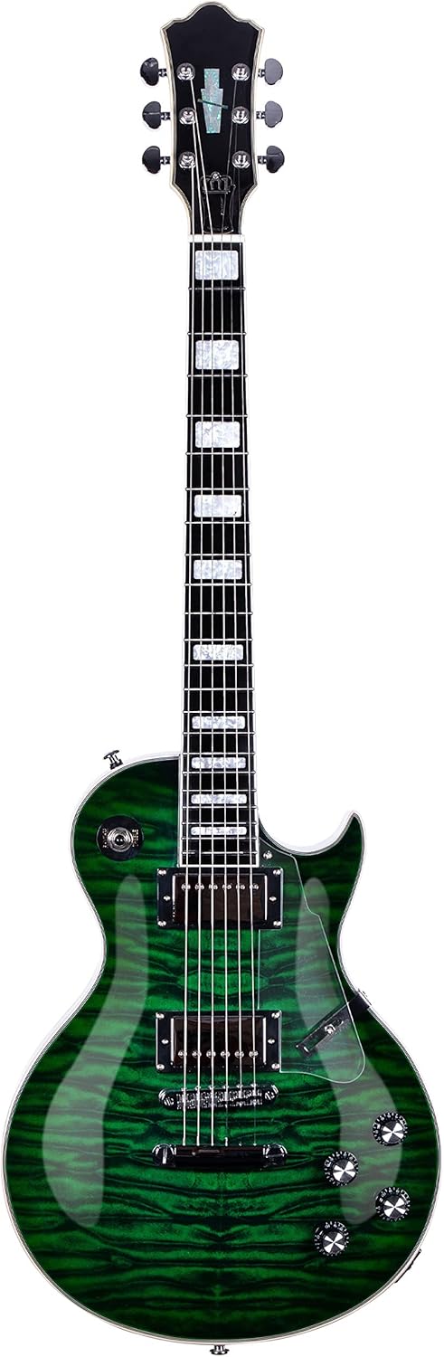 Electric Guitar,6 String Solid LP style Electric Guitar, Mahogany Body and Neck, Rosewood Fretboard, for Adults Professional Electric Guitar (Green)
