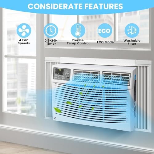 White Window Air Conditioner,Window Mounting Kit, 115v Wall Window Ac Units, 12000 BTU Air Conditioner Wi-Fi Enabled, Remote Control, Energy Efficient for Living Room, Office
