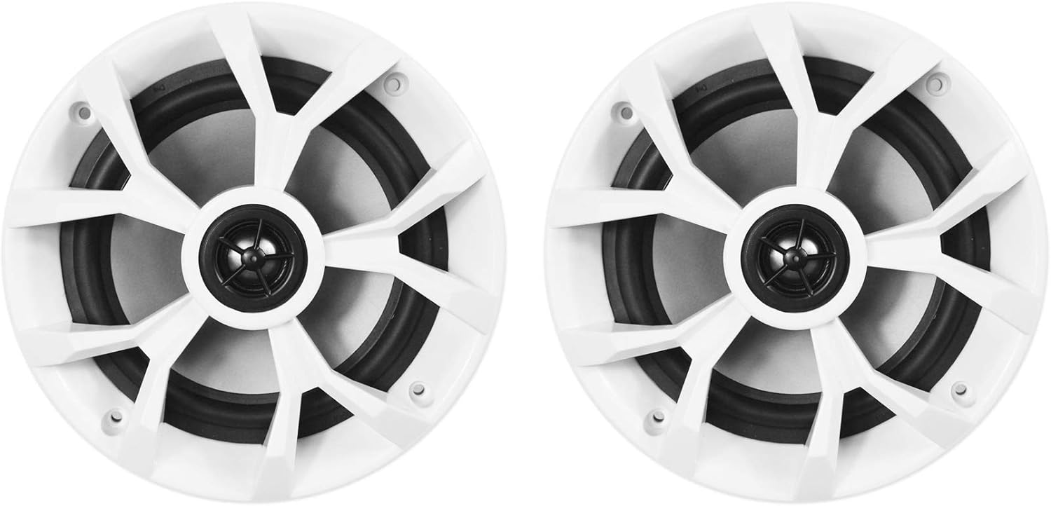 Rockville RKL65MBW 700-Watt 6.5 in Marine Boat Speakers with LED Lights, Black and White Grilles, IP66 Waterproof, UV Resistant, Rustproof Design for Boats and Outdoor Audio, 4-Piece