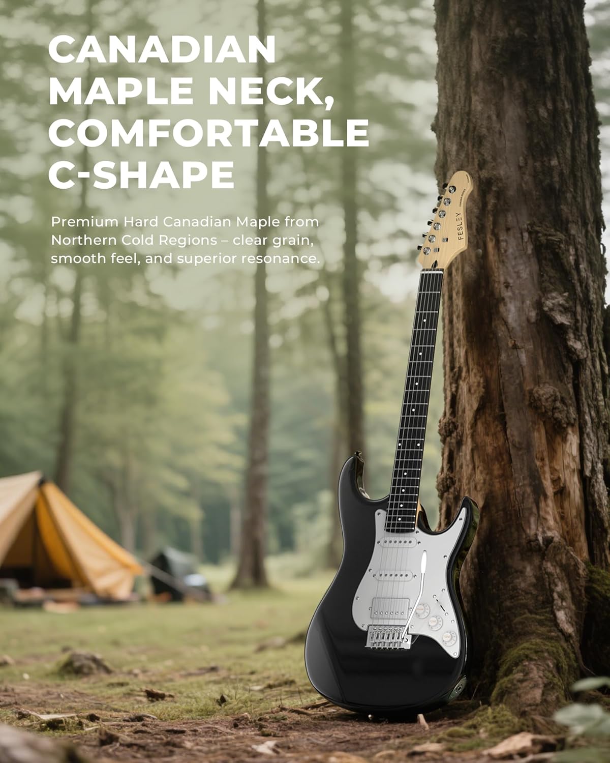 Fesley 39 Inch Electric Guitar: Beginner Electric Guitar Kit with HSS Pickup, Full Size Solid Body Guitar Starter Set with Amplifier, Bag, Strap, String, Cable, Picks, FST100, Black