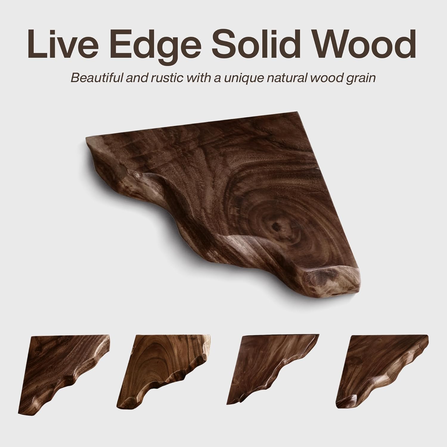 Farmhouse Live Edge Corner Floating Shelves - Handcrafted Rustic Solid Wood, Heavy-Duty Hidden Brackets, Wall Mounted Decor for Bedroom, Living Room - (11.7''L x 11.7''R x 1.4''H, Walnut)