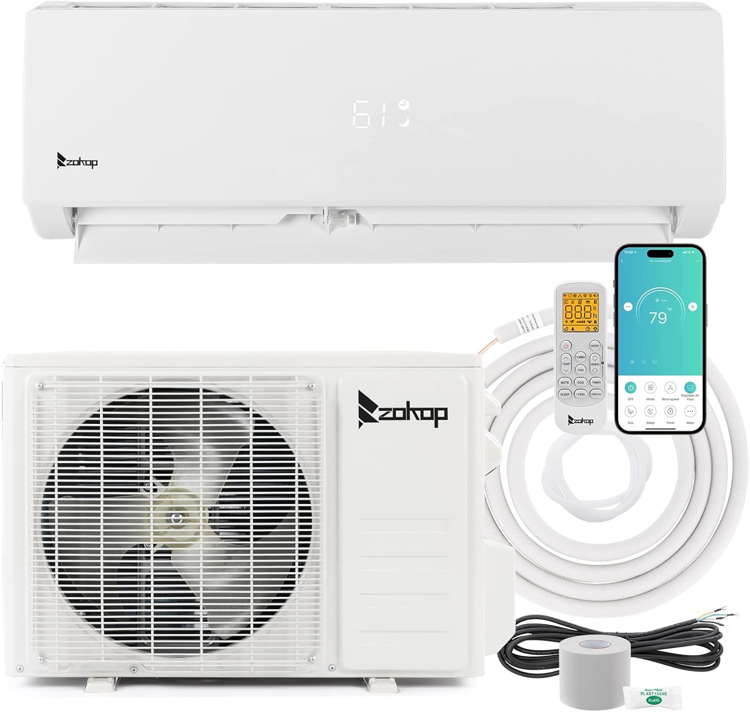 Winado 9,000 BTU Mini Split Air Conditioner Inverter, 19 SEER 115V Energy Saving Split-System AC w/Pre-Charged Condenser, Heat Pump, WIFI Remote Control, Installation Kit, Cools Up to 450 Sq. Ft.