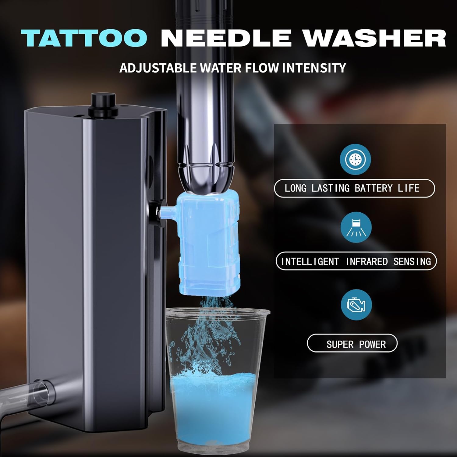 Tattoo Needle Washer Automatic Sensor Tattoo Needle Cleaning Machine Flowing Water Washing Equipment for Cartridge Needles Tattoo Cleaning Supplies Tattoo Needle Colour Rinse (Cleaning Machine)