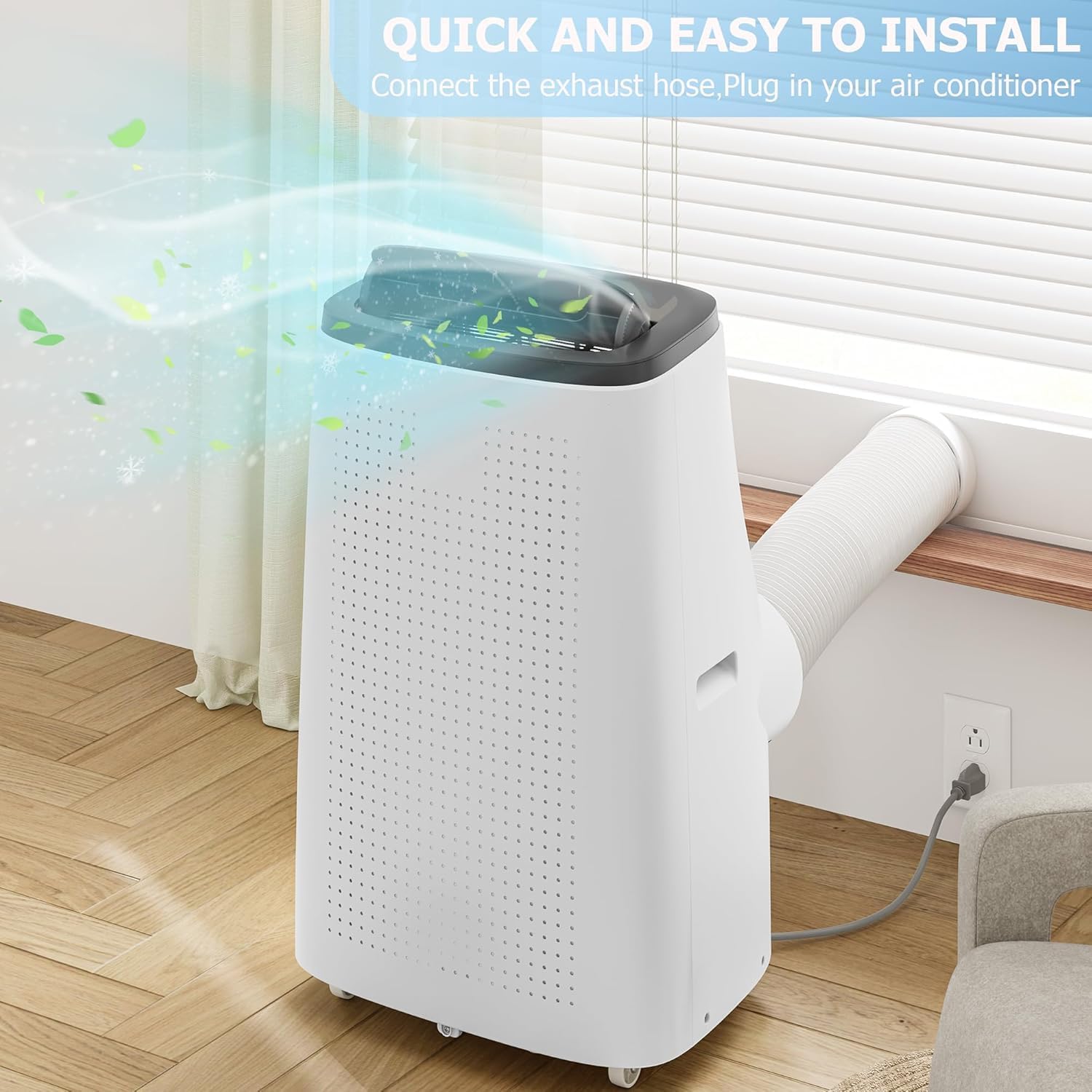 14,000 BTU Portable Air Conditioner 3-in-1 Cooling Dehumidifier & Fan for Rooms Up to 700 Sq. Ft Ultra-Quiet Operation with Sleep Mode 24 Hour Timer & Remote Control Energy Efficient for Bedroom Offic