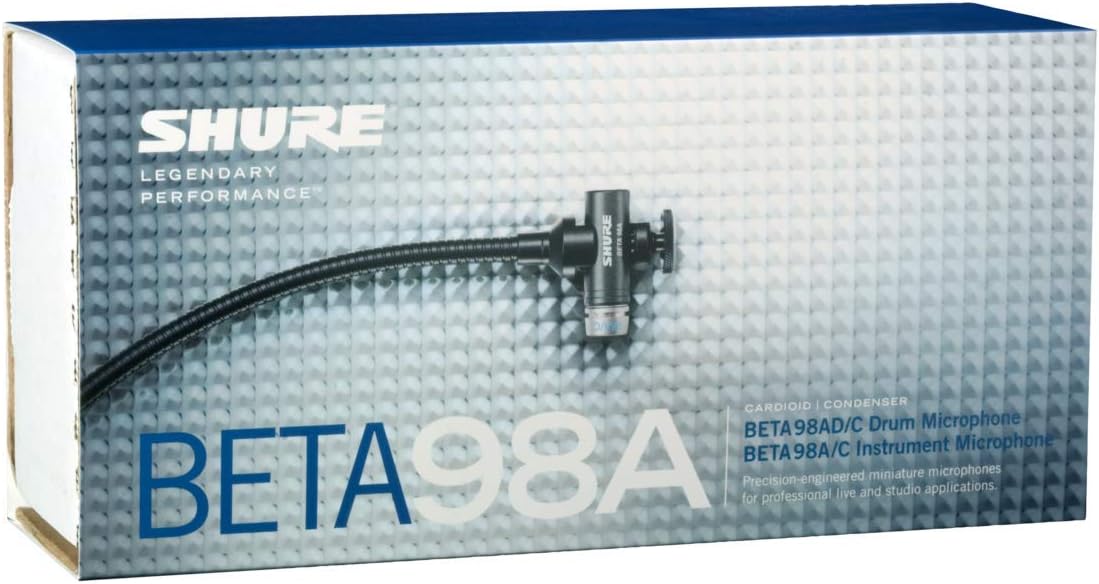 Shure BETA 98AD/C Drum Microphone - Miniature Cardioid Condenser Mic with RPM626 in-Line Preamplifier, A98D Drum Mount for Secure Placement and C98D 15' Cable - Ideal for Snares, Toms and Percussion
