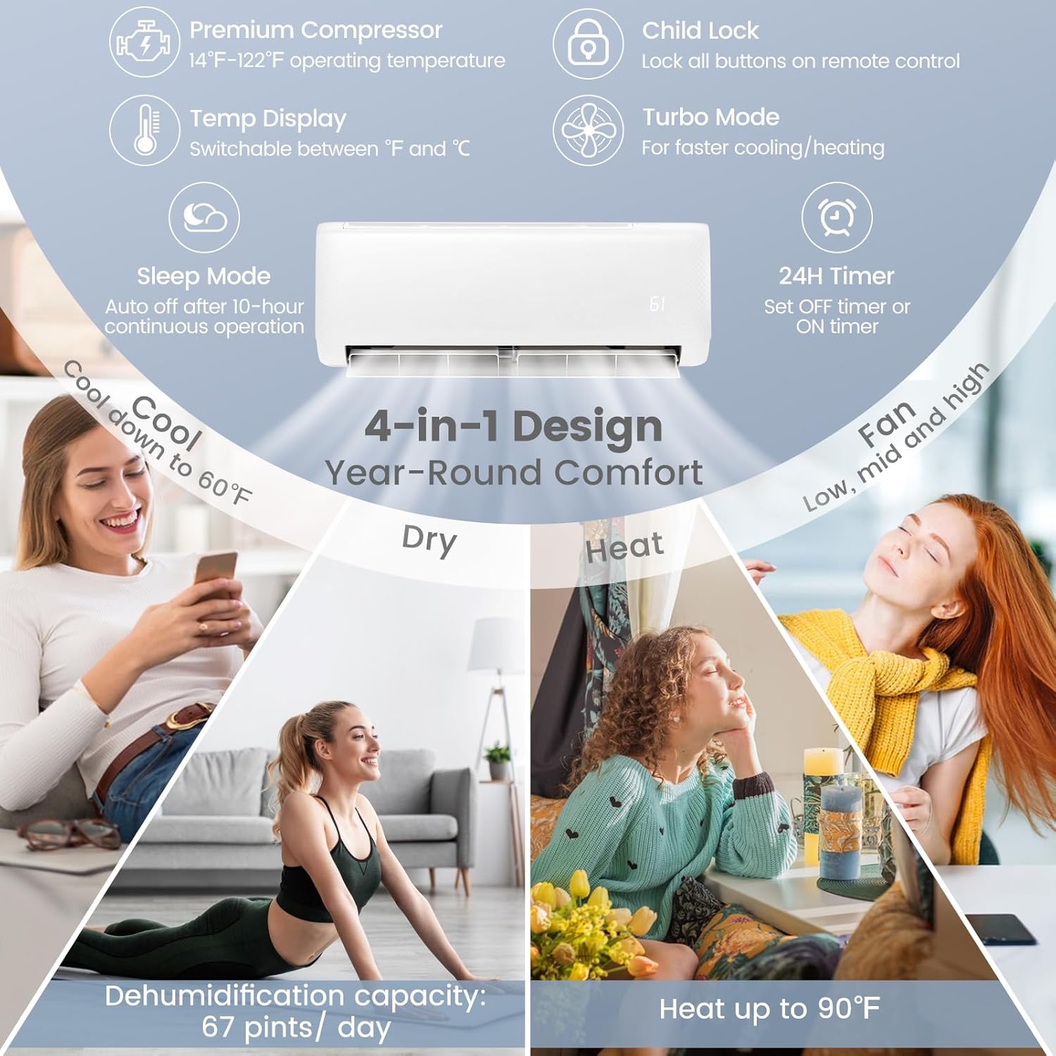 SIMOE Mini Split Air Conditioner, 18000BTU 21SEER2 Mini Split AC/Heating System, Ductless Air Conditioner & Heater with Inverter & 1.5 Ton Heat Pump, 208-230V, Cools Up to 1250 Sq. Ft, Energy Star