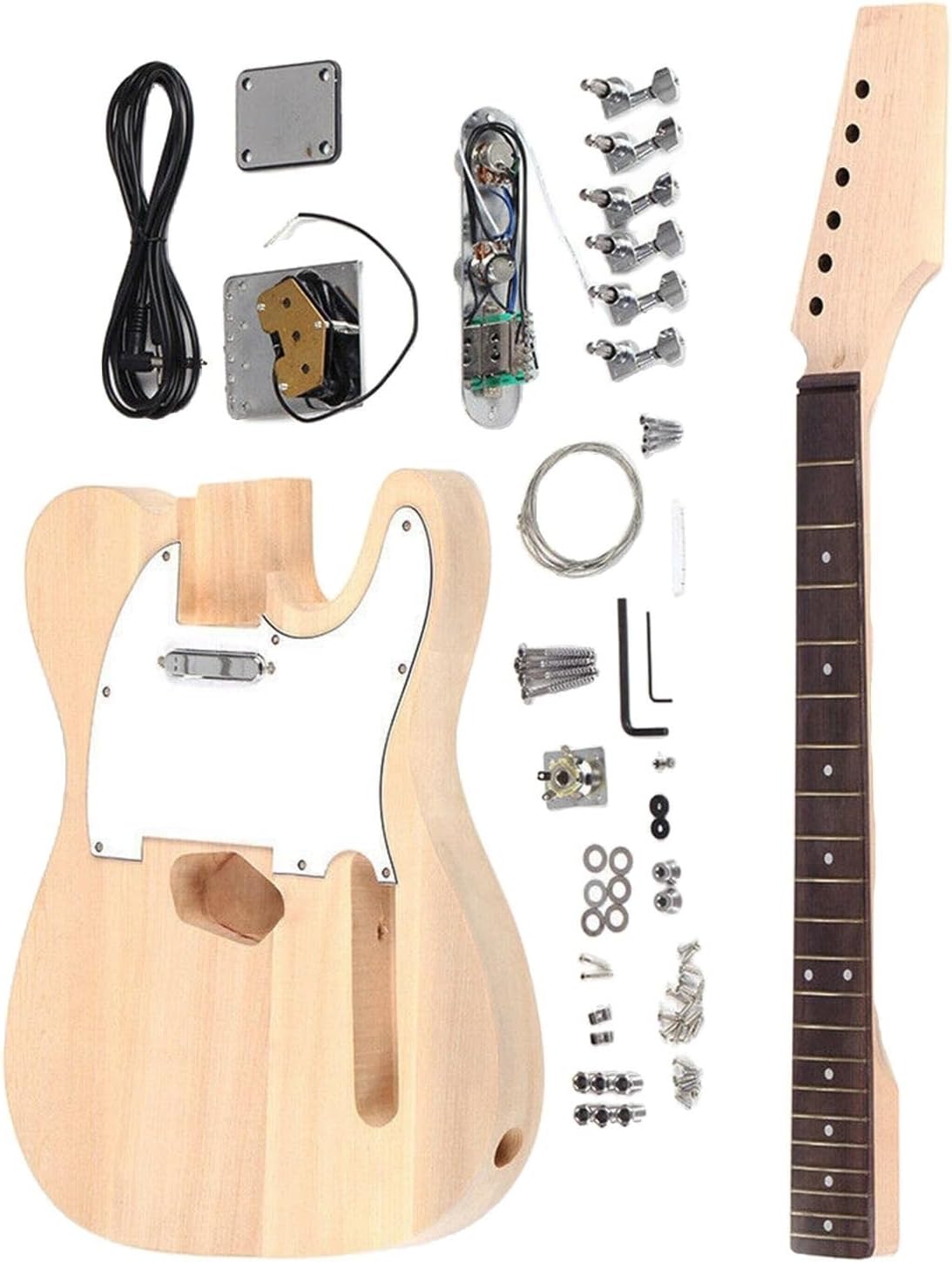TSTS DIY Electric Guitar Kit Basswood Body Rosewood Fingerboard for Guitar Musical Instrument Lover Unfinished Electric Guitar Kit