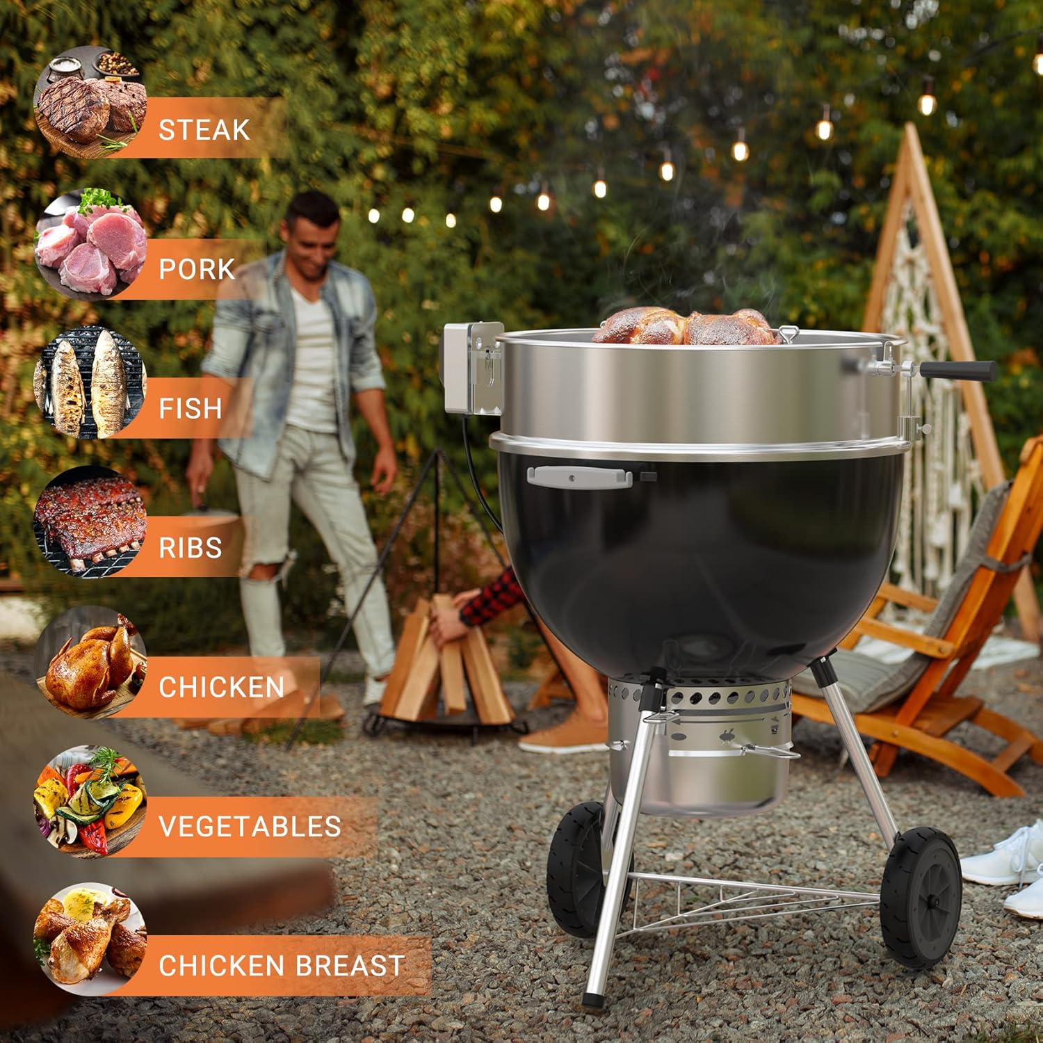 Onlyfire Stainless Steel Rotisserie Ring Kit Barbecue Accessories for Weber 22