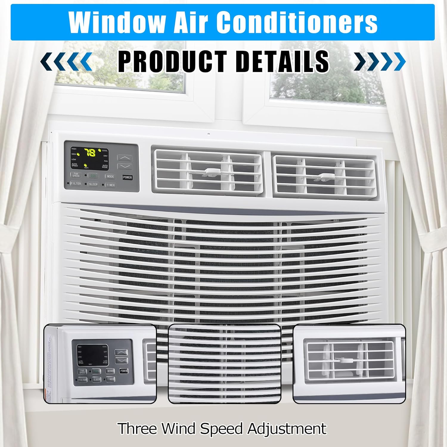 Window Air Conditioner, 10000BTU air conditioner for 450 Sq. Ft, Dehumidifying & Fan, Quiet Operation and Easy Installation, Remote Control for Home & Office