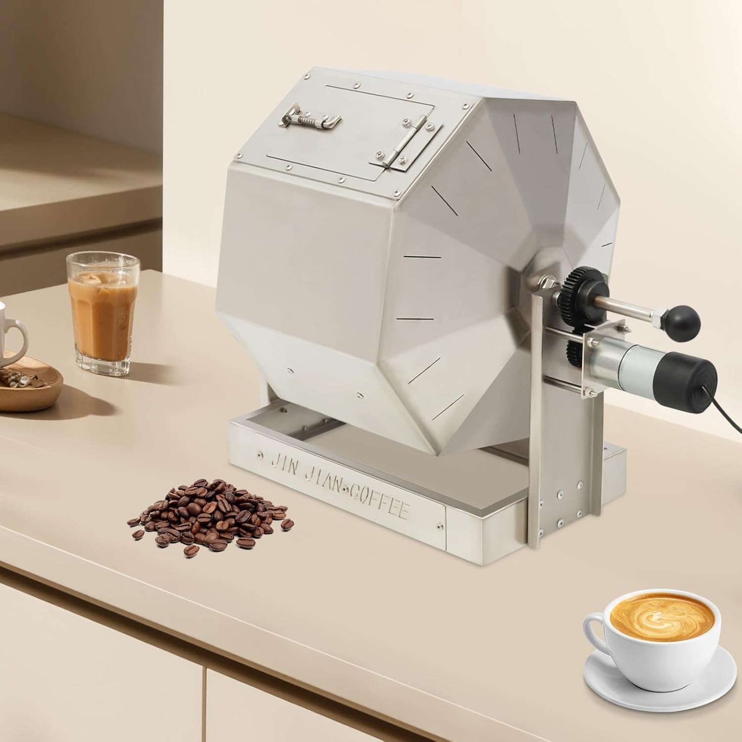 Coffee Bean Roaster with Speed Controller, 14.5L Gas Burner Drum Type Coffee Roaster Machine, Stainless Steel Automatic Rotary Roasting Machine for Commercial and Home Use