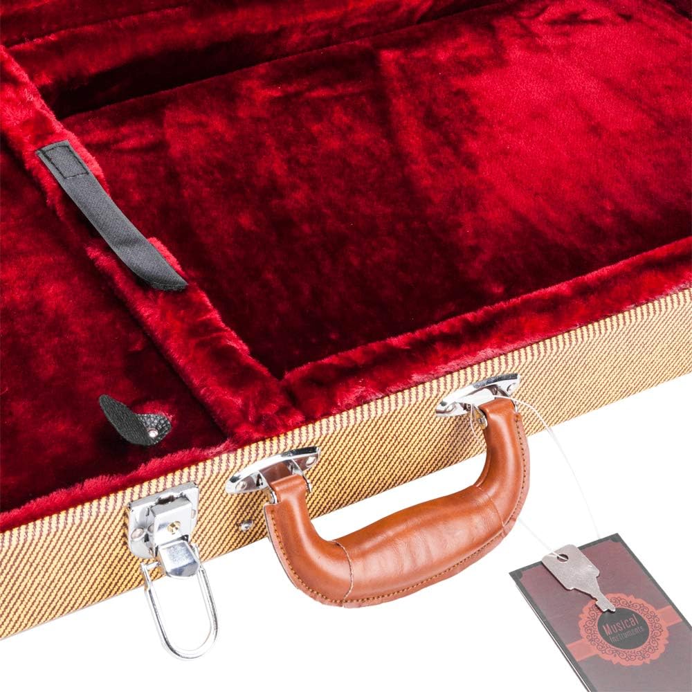 Electric Guitar Hard Case, Yellow Square Wooden Case with Lock and Plush Interior for 39-Inch Guitars