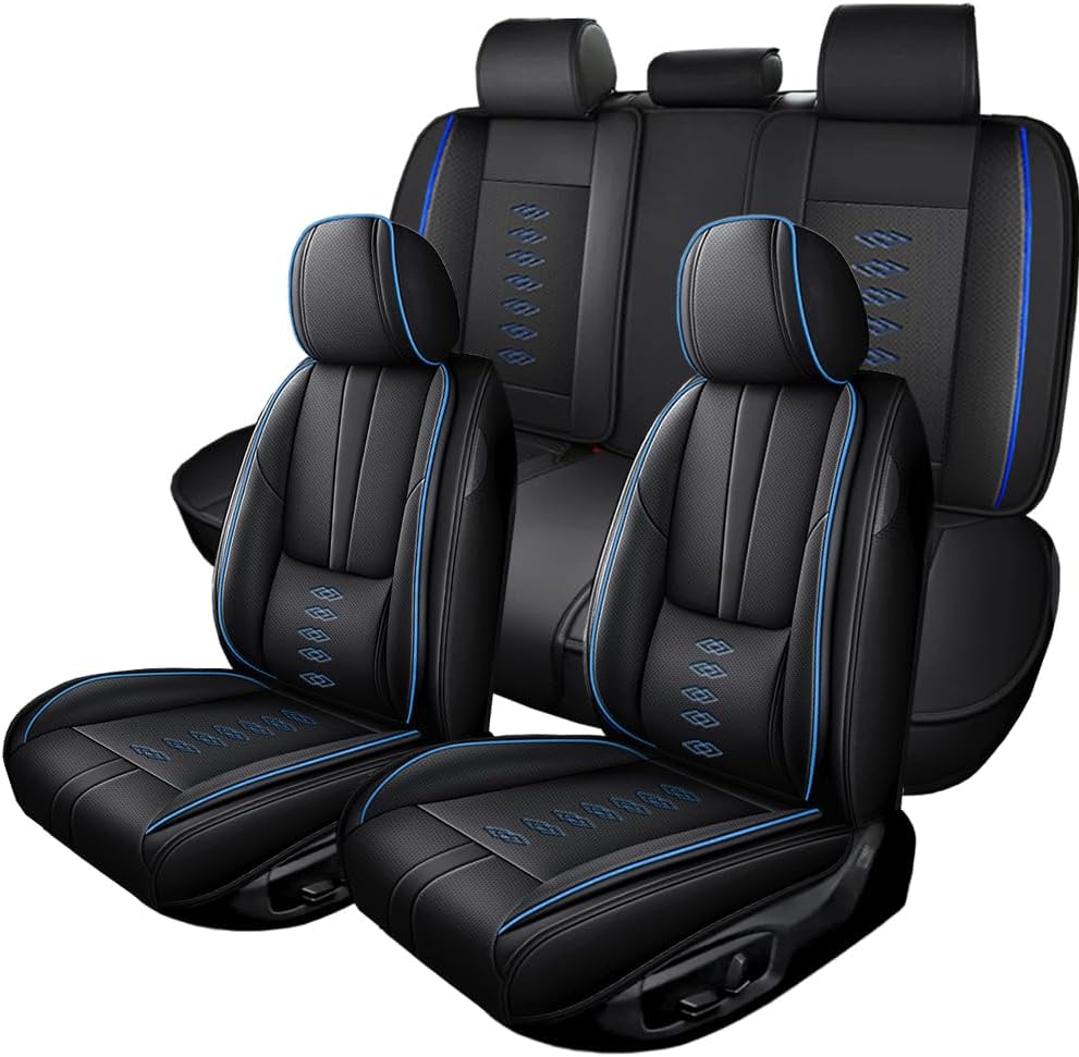 Full Set Seat Covers for Jeep Renegade 2015-2023,Leather Car Seat Covers,Soft Interior Accessories Seat Cushion Cover,Waterproof Automobile Seat Protectors for Renegade(Black Blue,Standard)