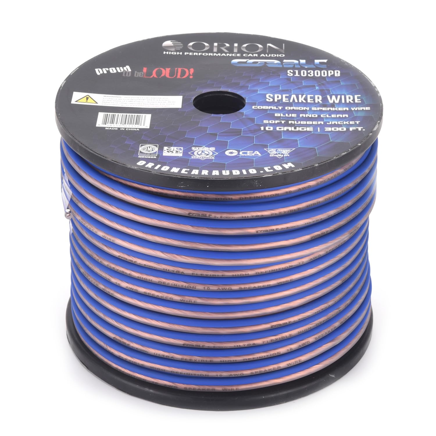Orion Cobalt S10300PB 10 Gauge AWG (300-Ft Blue/Clear) High Powered Car Speaker Wire Roll, Surround Sound, Home Theater Speakers, RV Audio | 2x10 Gauge Speaker Cable/Wire Roll