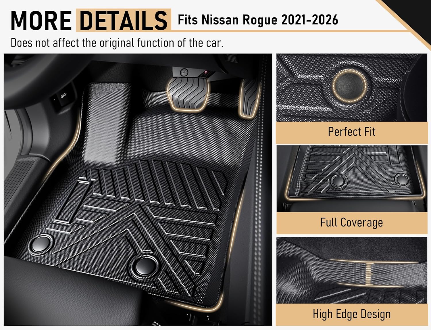 Floor Mats for Nissan Rogue 2021-2026(Not to Sport),All Weather Protection Custom Floor Mats Trunk Cargo and Car Windshield Cover Set for Nissan Rogue Accessories,Car Floor Liners Set,5packs.