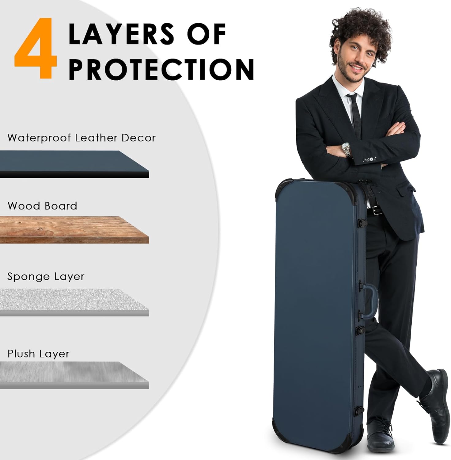 Ktaxon Electric Guitar Hard Case, Rectangle Wooden Standard 39-Inch Electric Guitars Hard-Shell Protective Carrying Case for KST/KTL/170 Model with Lock Latch Padding (Blue)