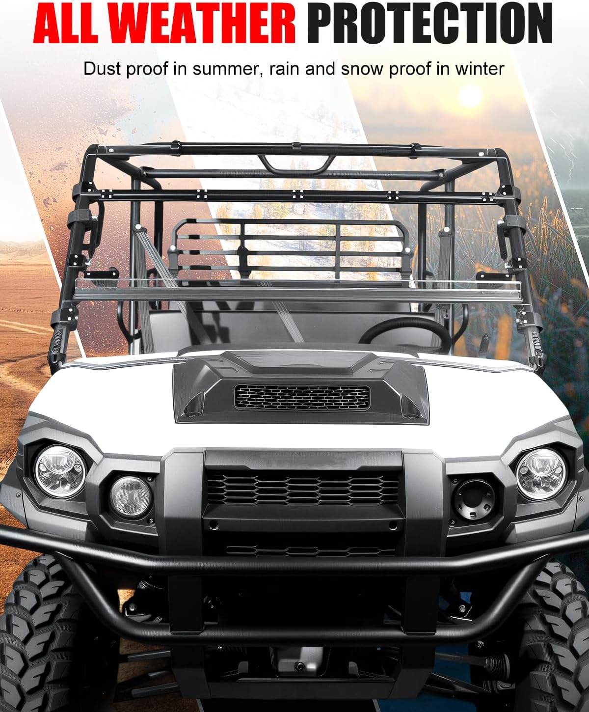 UTV Flip Up Windshield for Kawasaki Mule Pro FXT FX, Clear 1/5