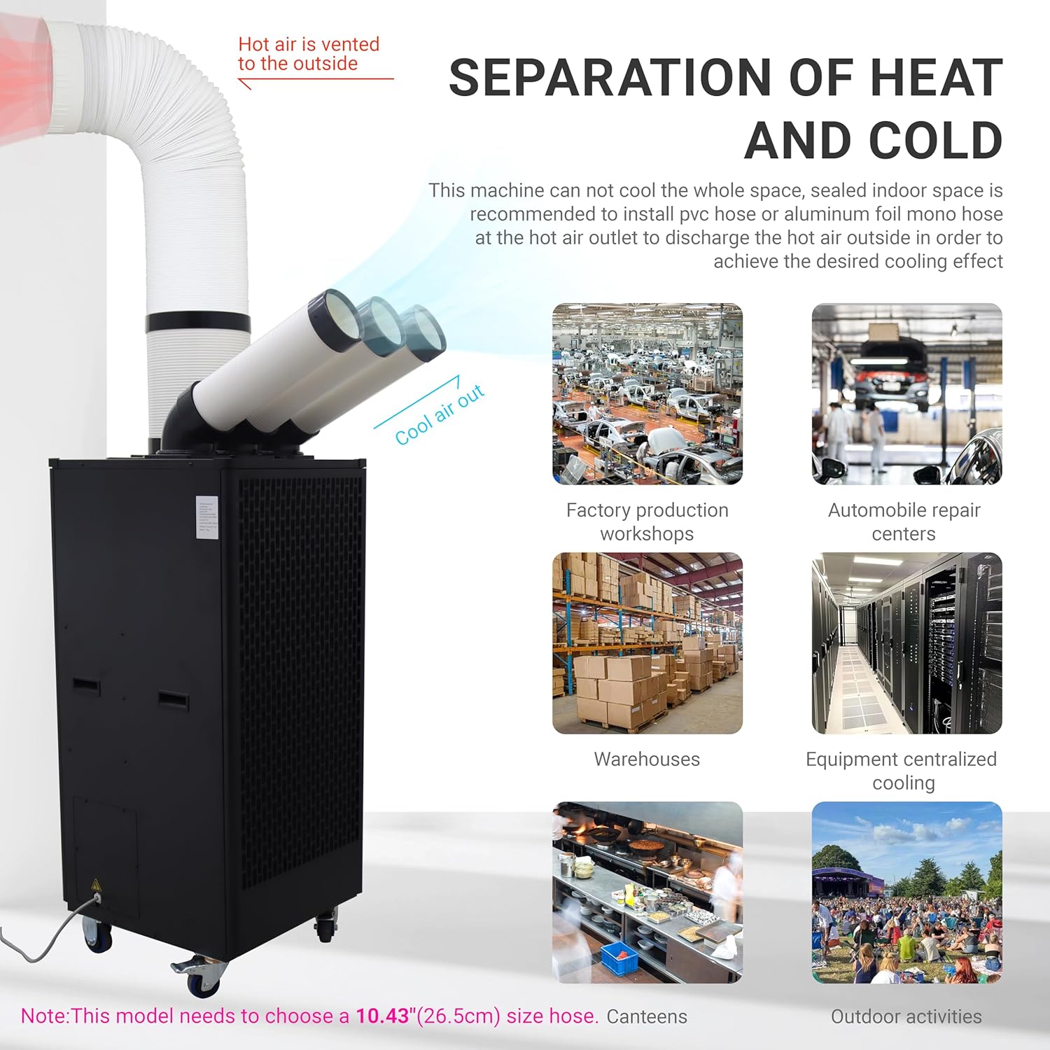 Industrial Air Conditioner 22500BTU/H Portable Air Conditioner Industrial Grade with 3.4Gal Water Tank Portable Mobile Spot Cooler Three-Duct 2.5KW 220V